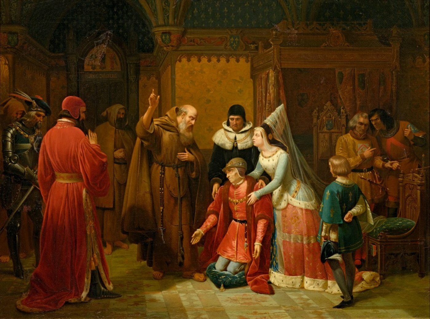 出典：Wikimedia - ニコラ・ゴス作 1878「パオラの聖フランチェスコの前に跪くルイ11世」