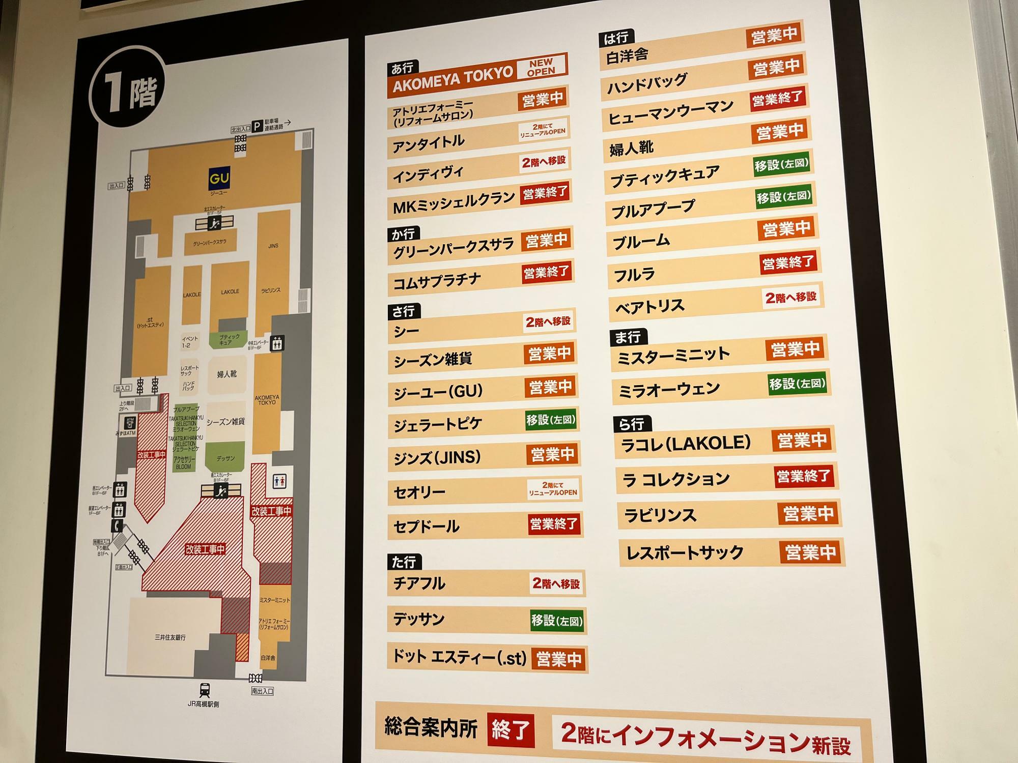 「高槻阪急」1F　館内地図