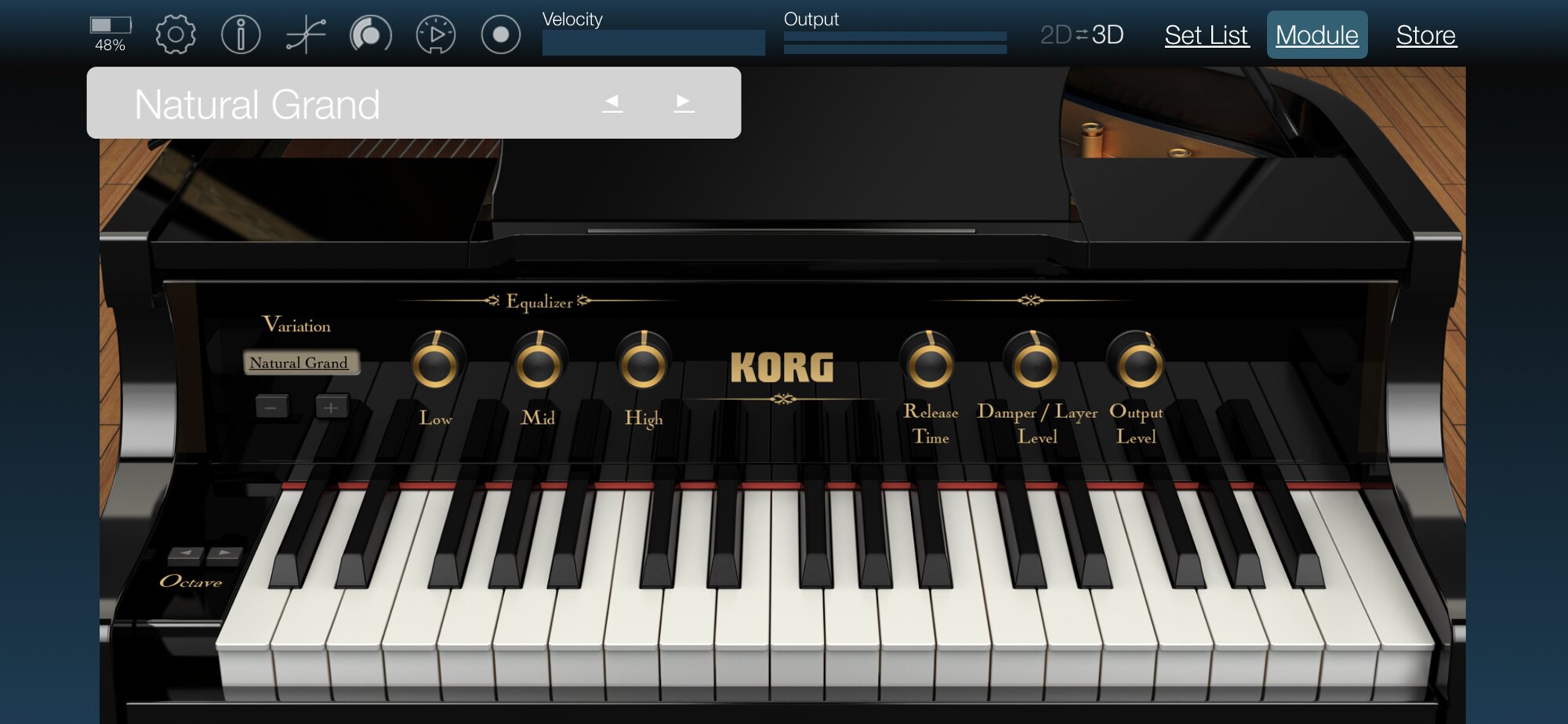 KORGの専用iPhoneアプリ。これだけでも音は出せる。ただし画面のサイズの制約があり、これですらすら音を出す感じではない。