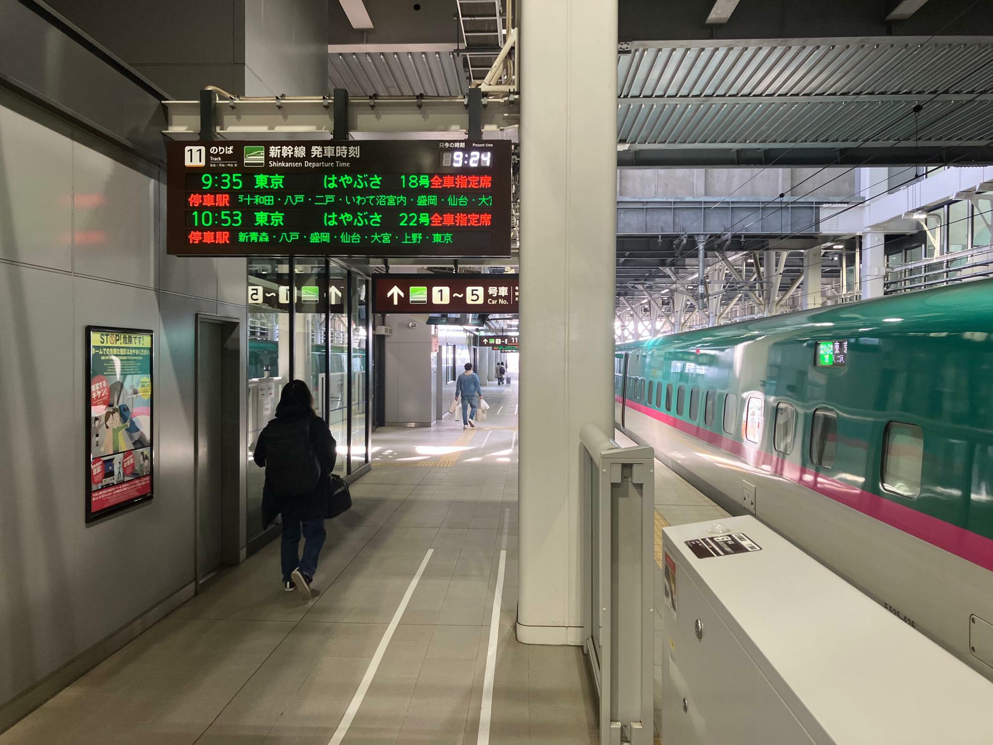 新函館北斗駅で発車を待つはやぶさ18号（筆者撮影）
