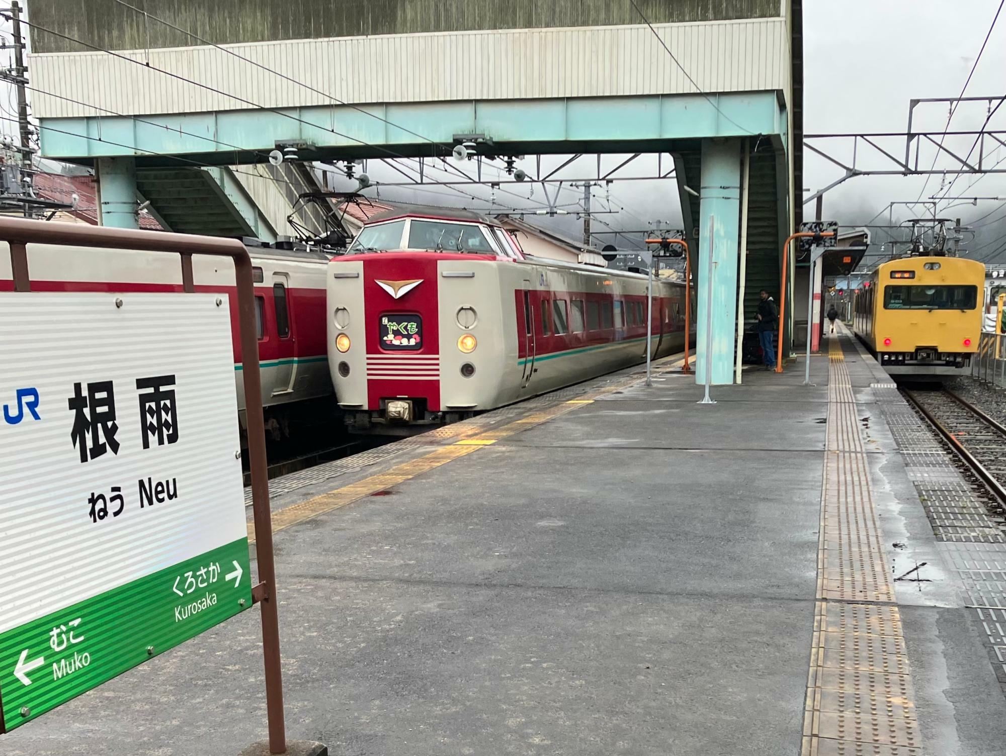 根雨駅で引退間近の国鉄型特急やくも号と並んだ（筆者撮影）