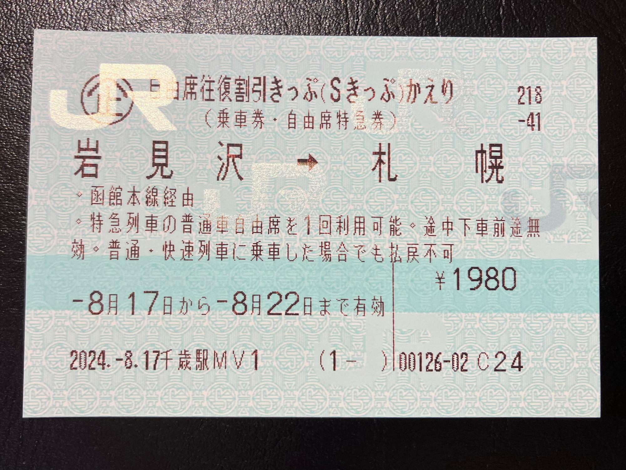 札幌から旭川方面には窓口販売の自由席往復割引切符の設定が残っている（筆者撮影）