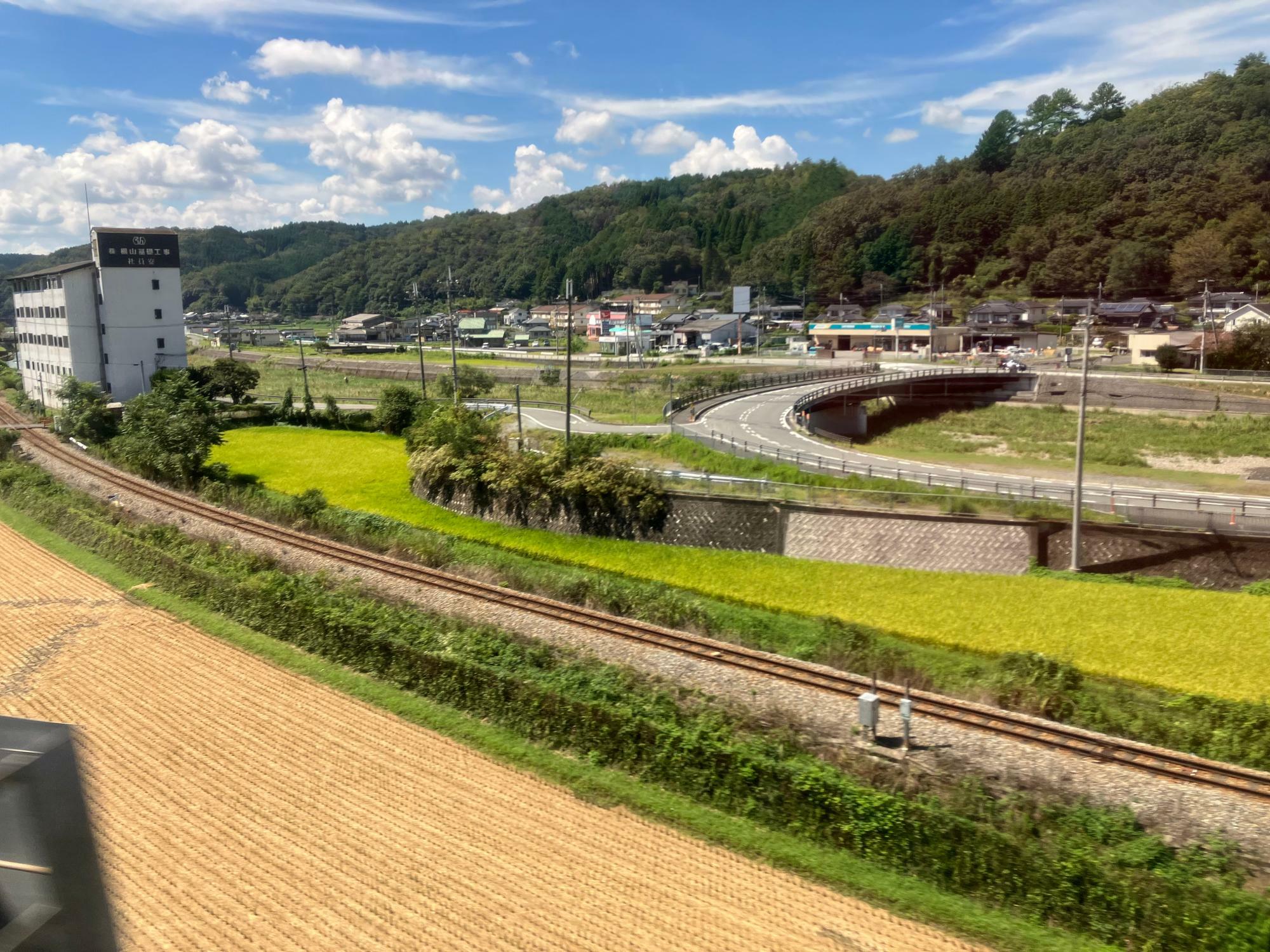 智頭急行線内の車窓風景。奥の線路はJR姫新線（筆者撮影）