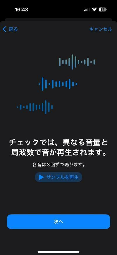 流れる音に関しての説明。聴力検査で聞いたことのある感じでした。