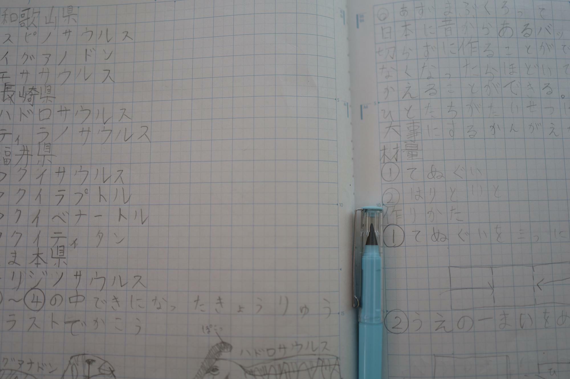 左のページが普段おうち学習で使っていたロケット鉛筆、右がコークスペン