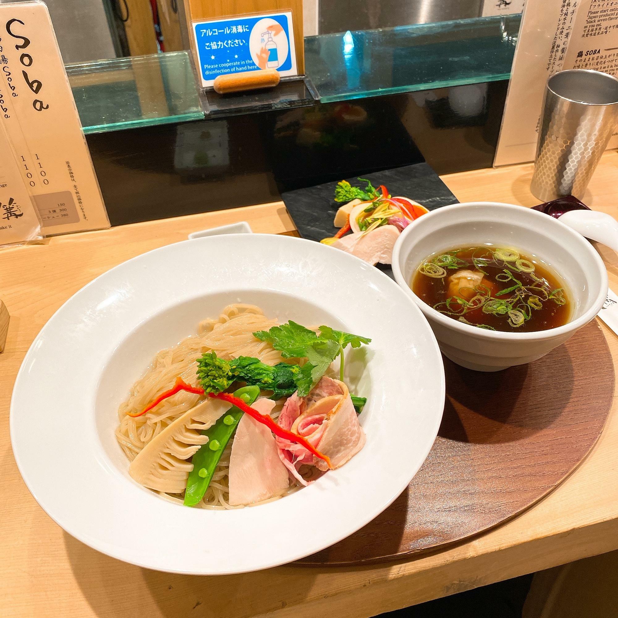 特製鶏とポルチーニ茸の醤油つけSoba、大盛り