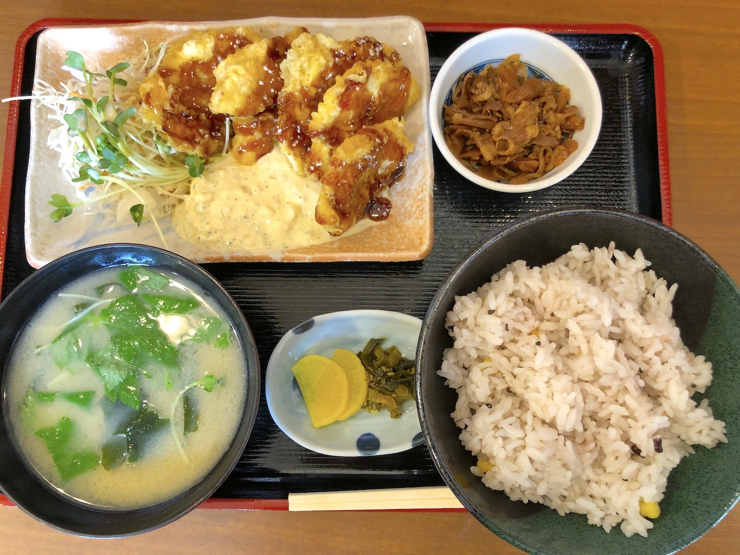 鶏天タルタル定食 雑穀米ご飯