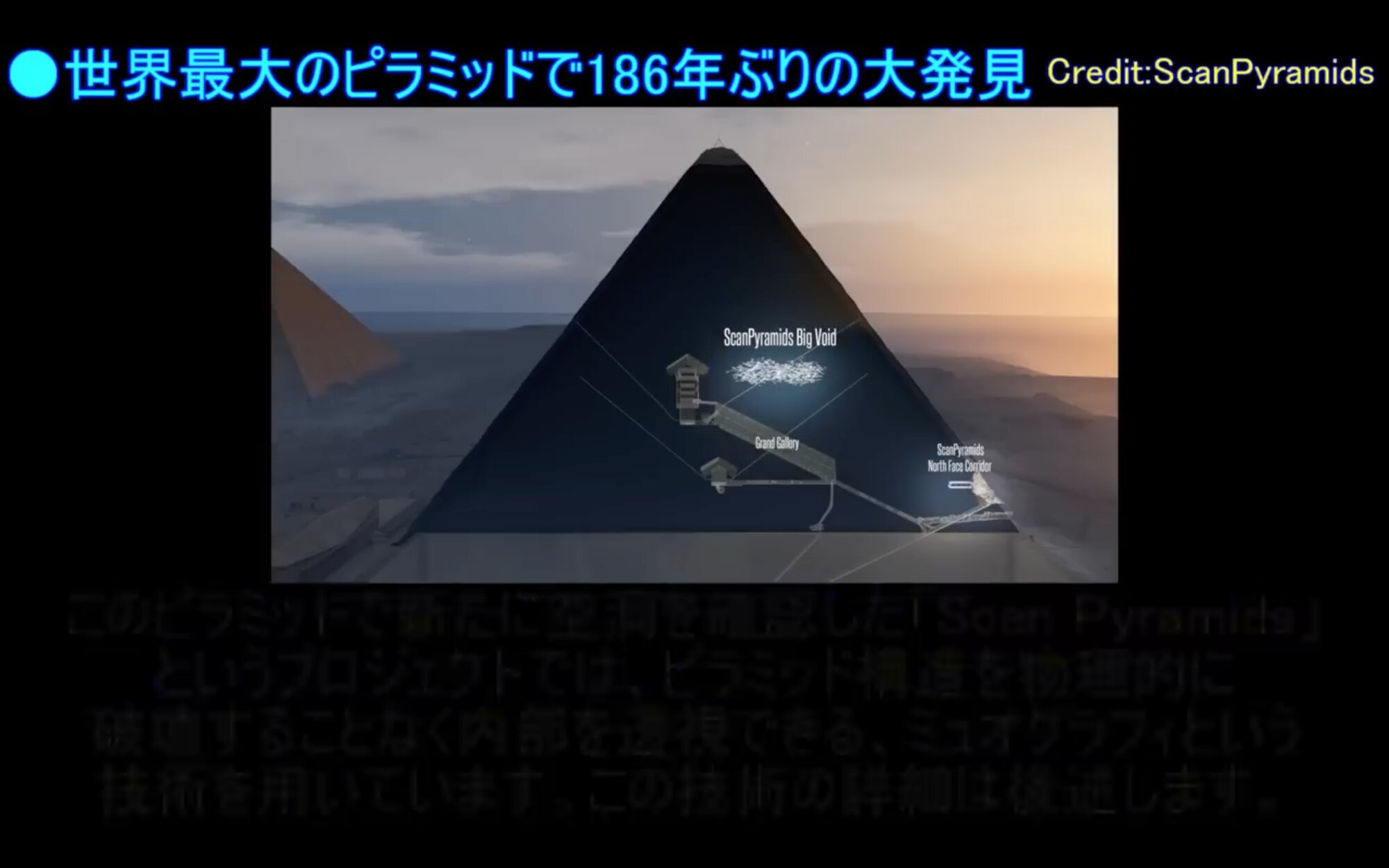 ピラミッドの図右下あたりが「ScanPyramids North Face Corridor」