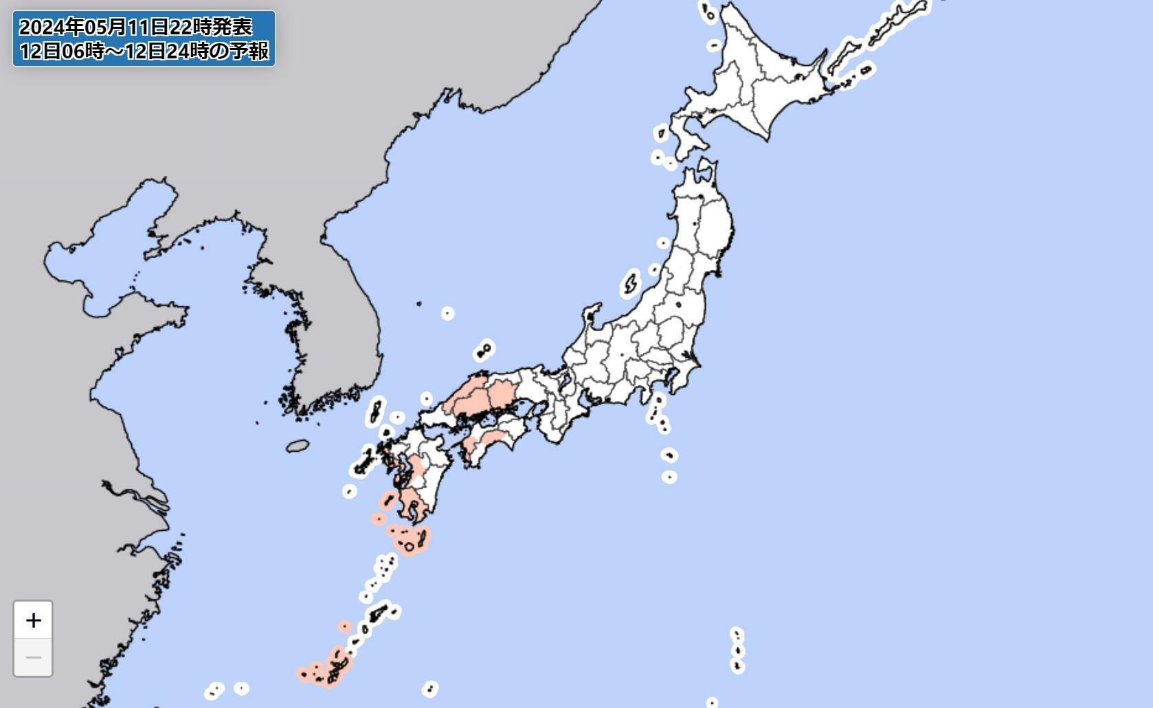 12日の大雨警報級の可能性（気象庁HPより）。