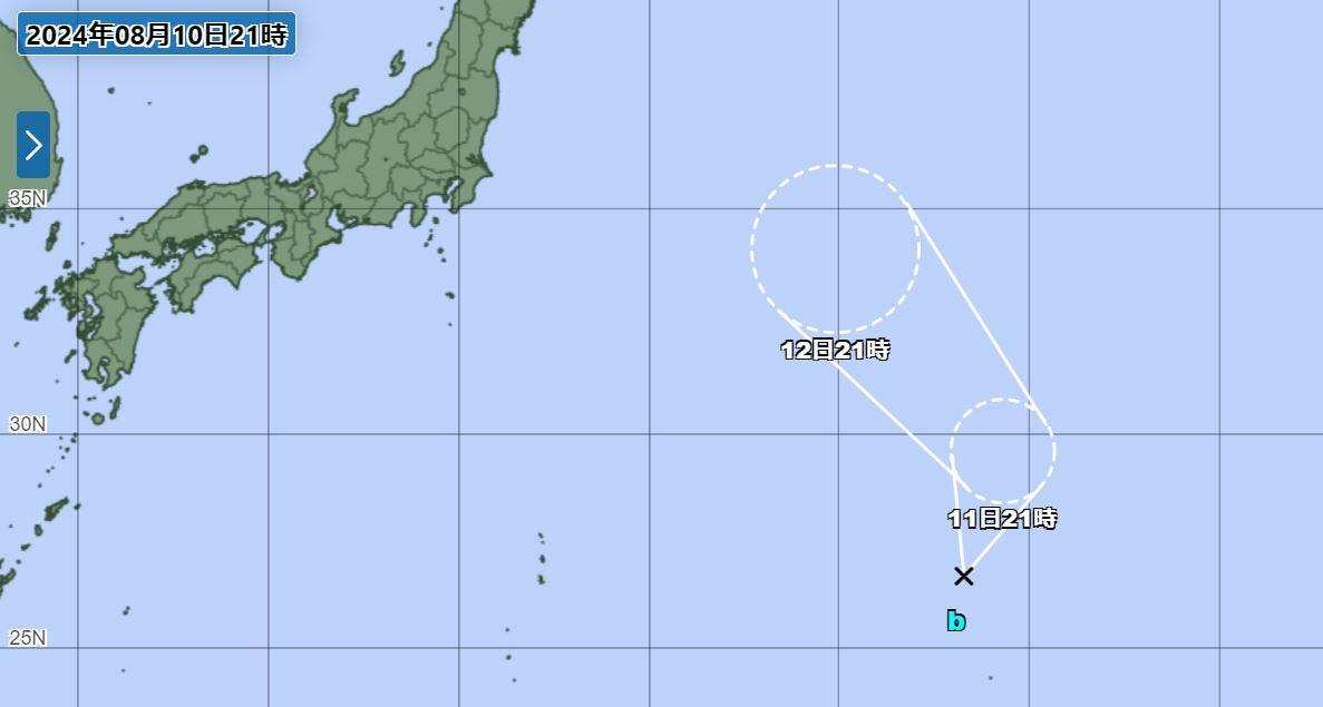 台風になる見込みの熱帯低気圧bの情報（気象庁HPより）。