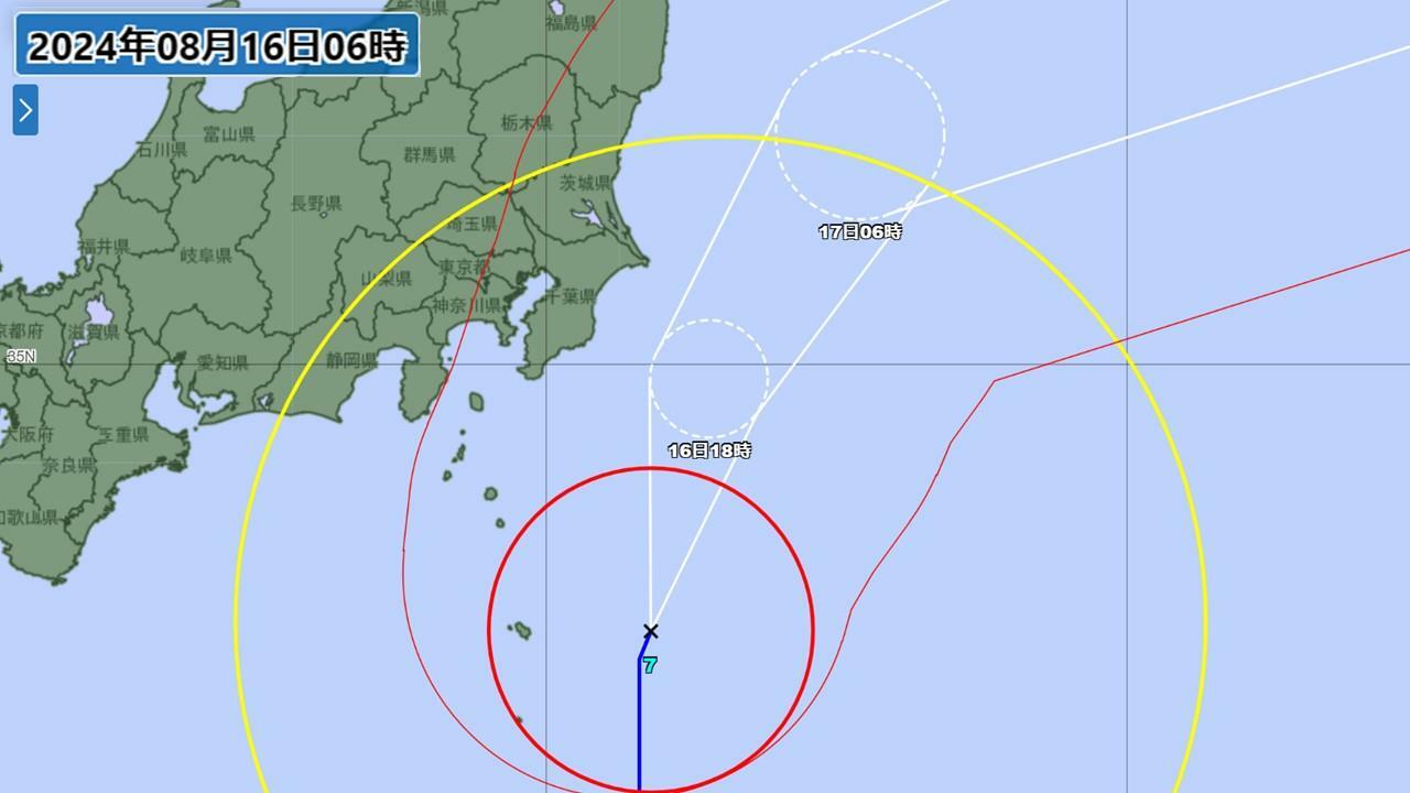 16日6時の台風情報（気象庁HPより）。