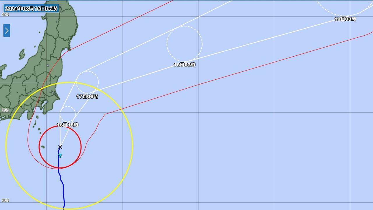 16日6時の台風予報円（気象庁HPより）。宮城・岩手も16日夜から雨・風が強くなる見通し。