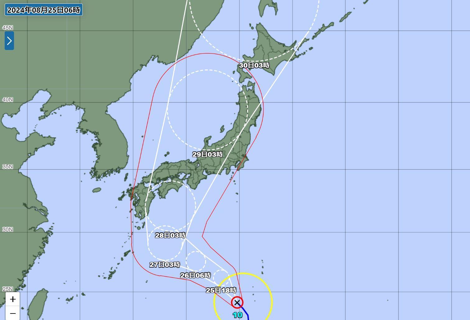 台風10号の予報円(気象庁HPより)