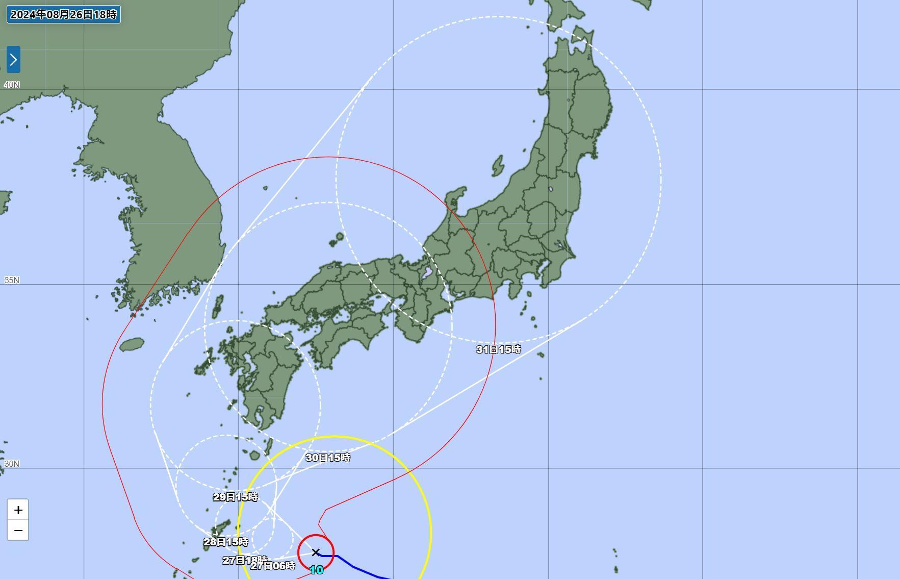 台風10号の予報円(気象庁HPより)