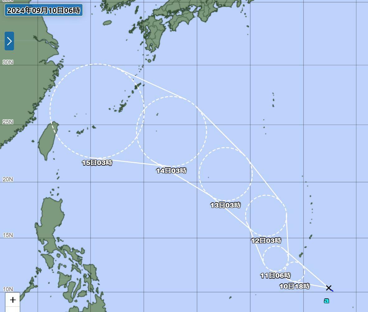 10日6時の熱帯低気圧情報（気象庁HPより）。