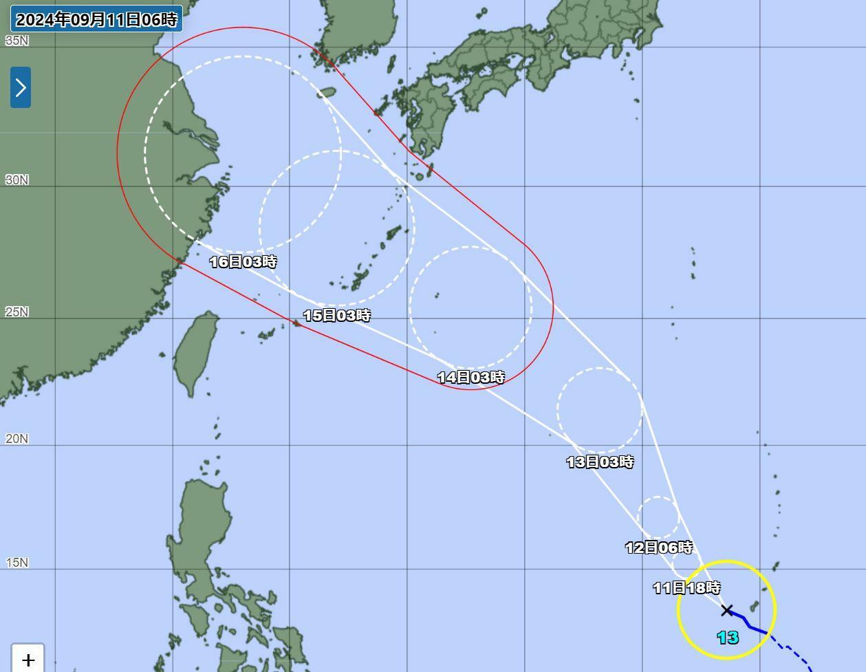 台風13号の予報円（気象庁HPより）