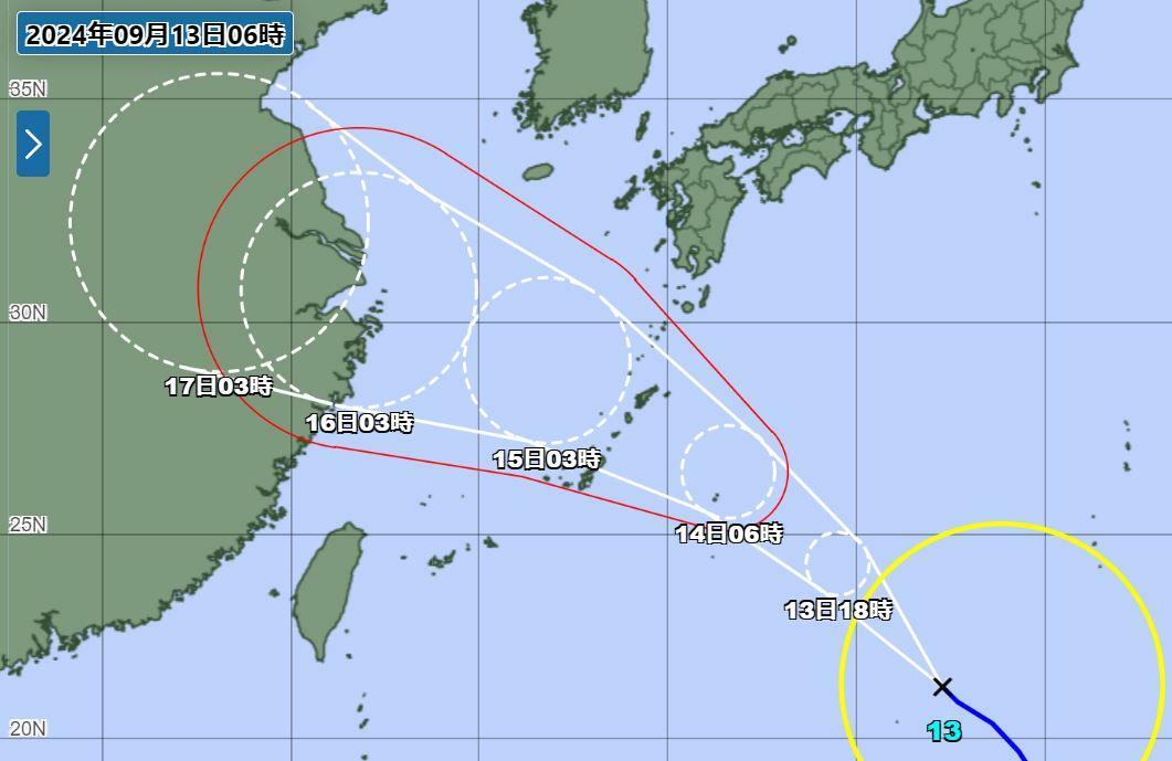 台風13号の進路図（気象庁HPより）