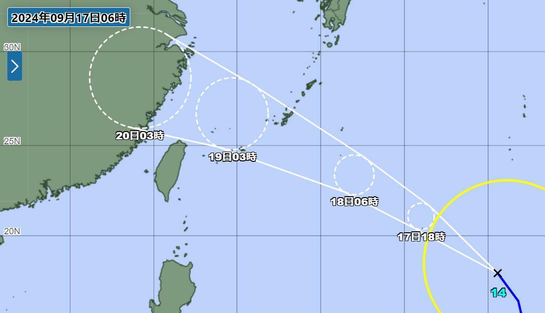 台風14号の進路図