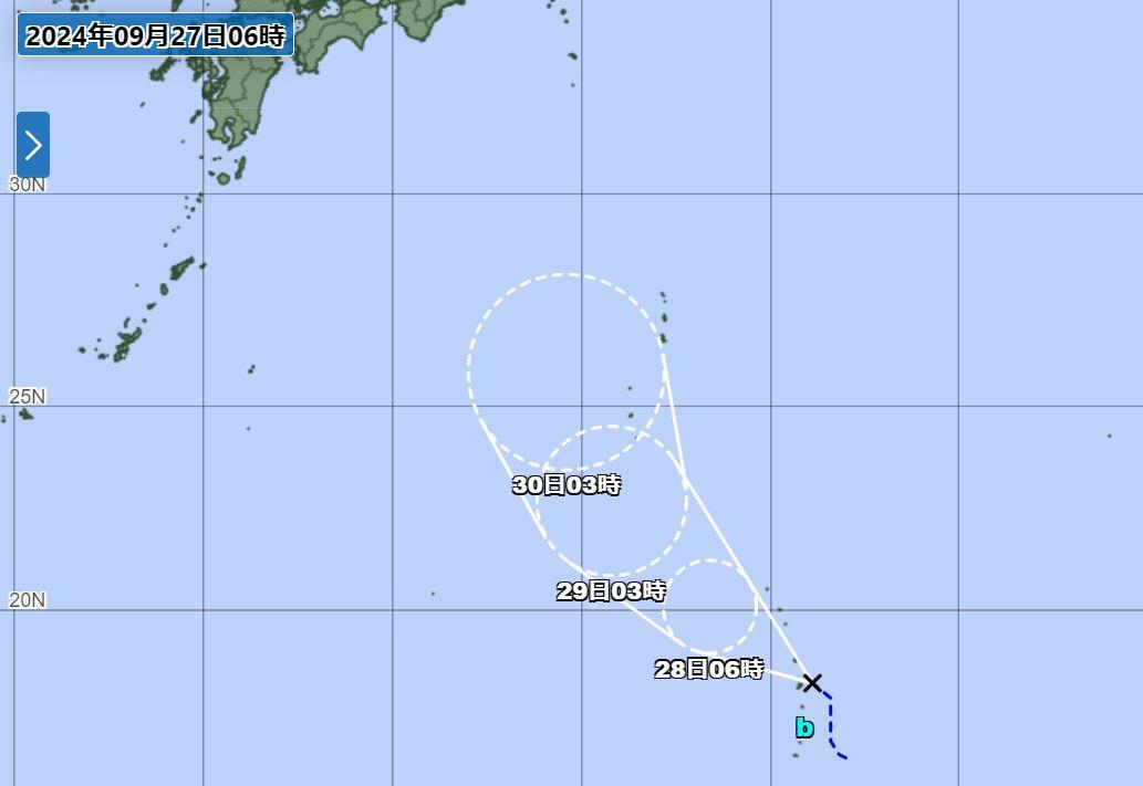 熱帯低気圧bの情報（気象庁HPより）。