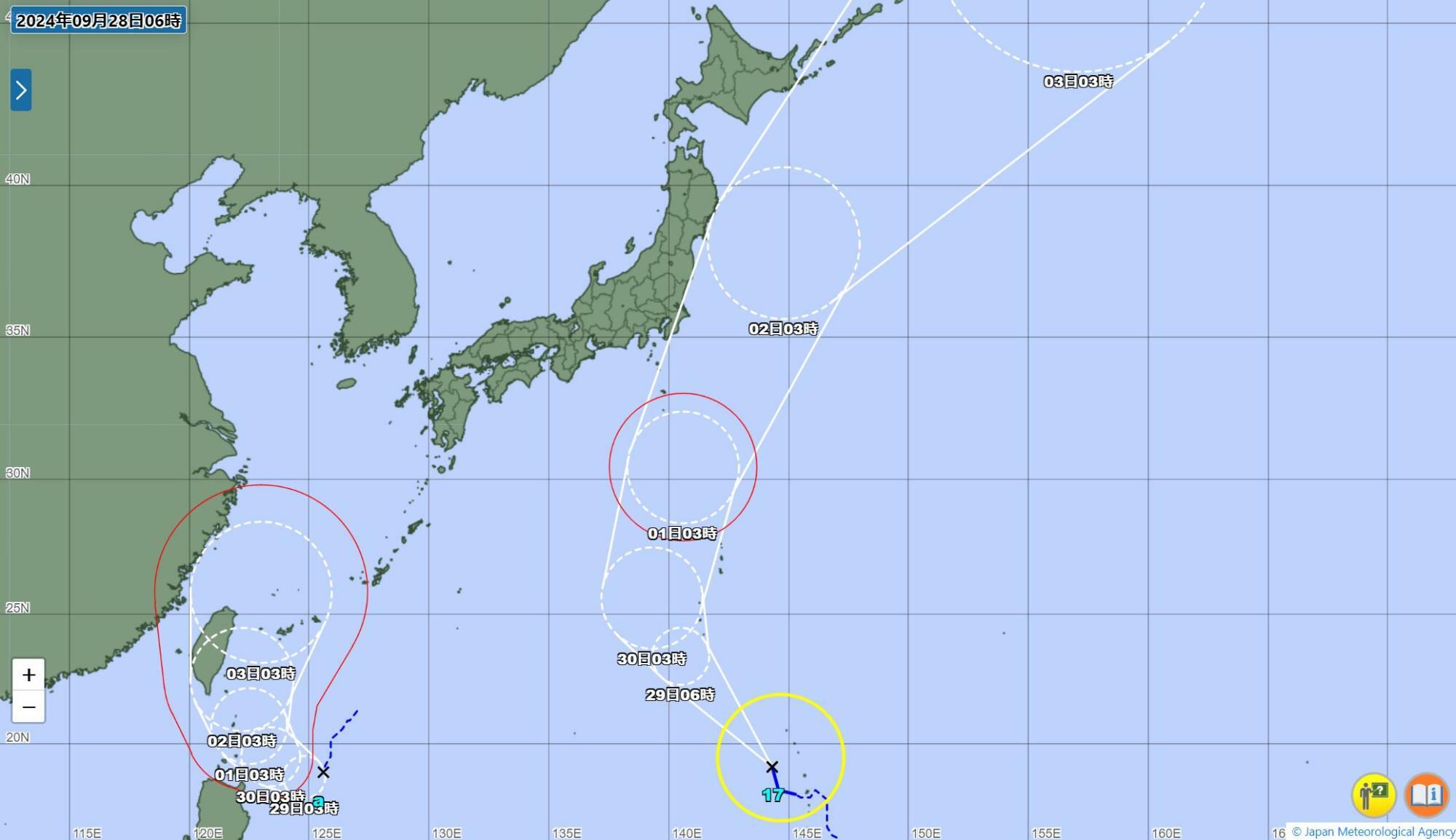 台風情報（気象庁HPより。）