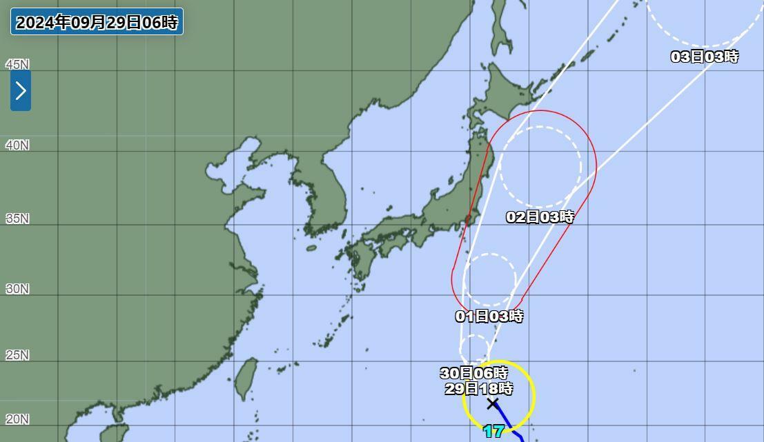 台風17号の情報（気象庁HPより）。