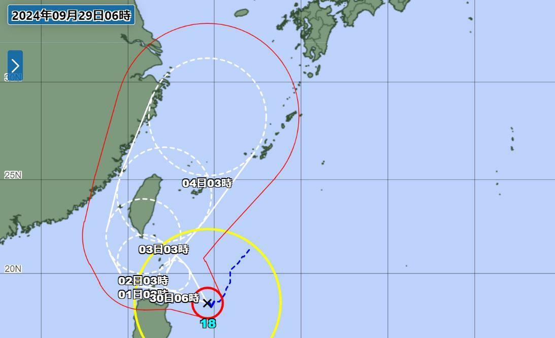 台風18号の情報（気象庁HPより）。