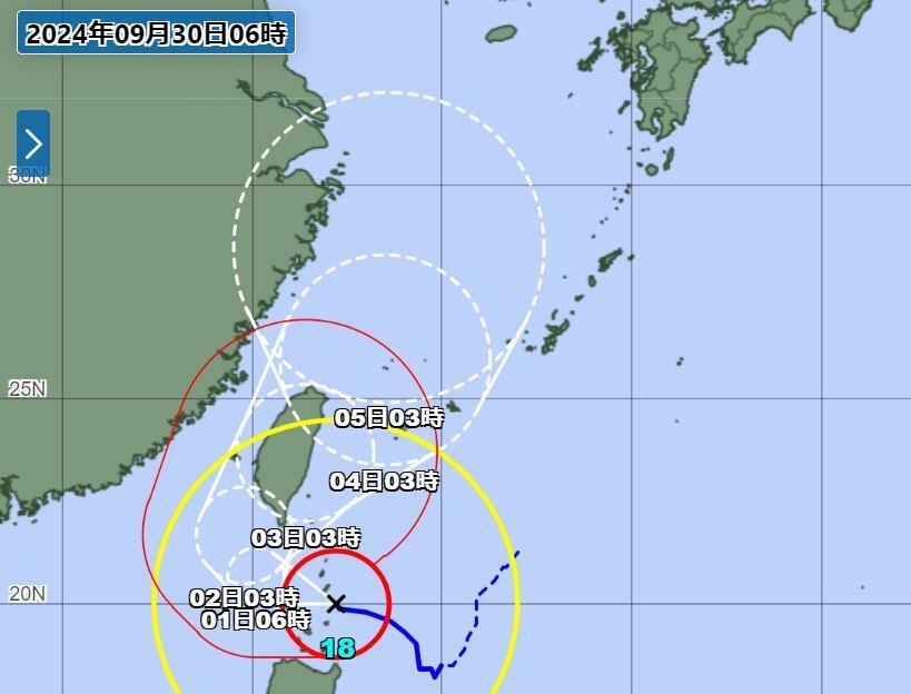 台風18号の情報（気象庁HPより）。