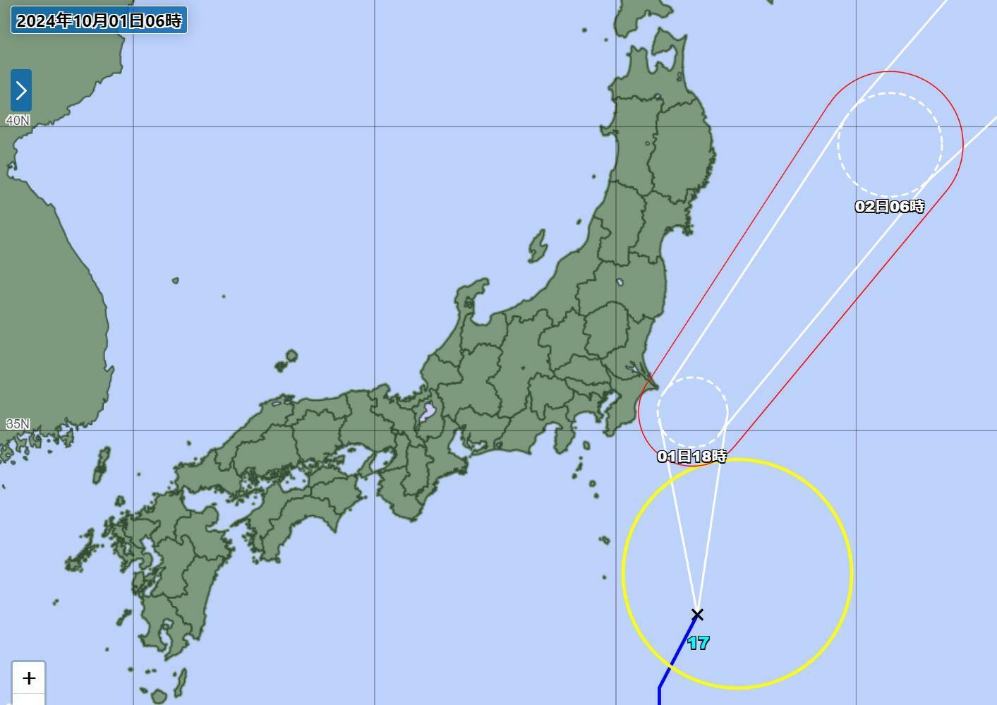 台風17号の情報（気象庁HPより）。