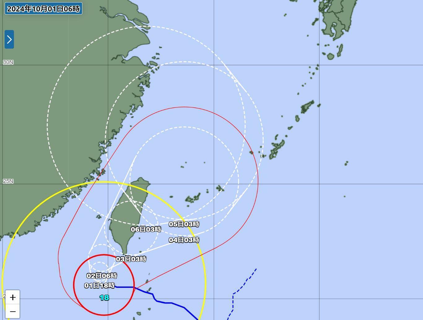 台風18号の情報（気象庁HPより）。