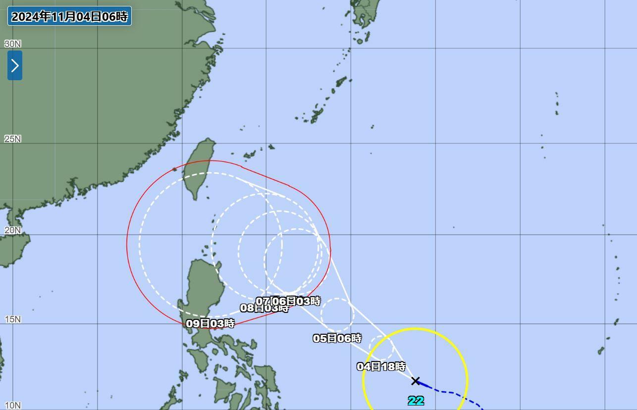 台風情報（気象庁HPより）。