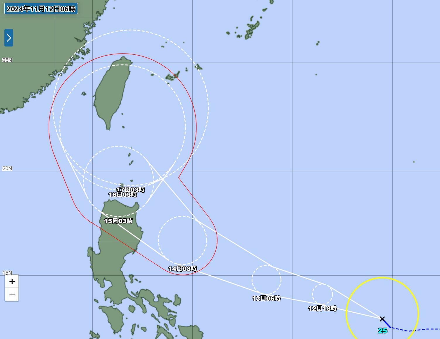 台風25号の進路図（気象庁HPより）。