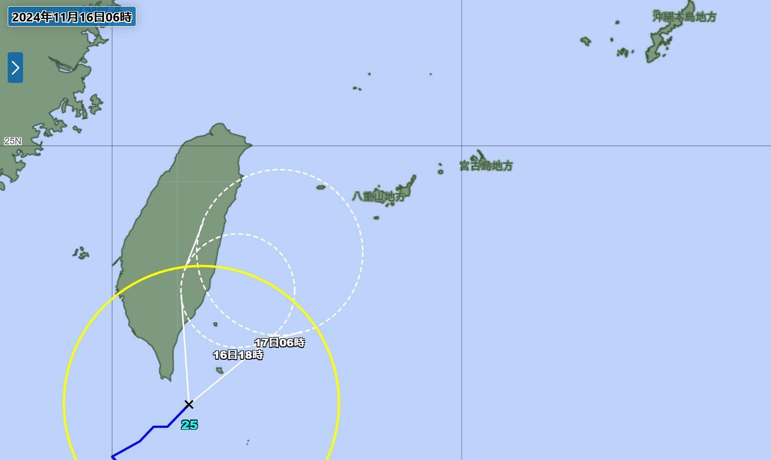 台風情報（気象庁HPより）。