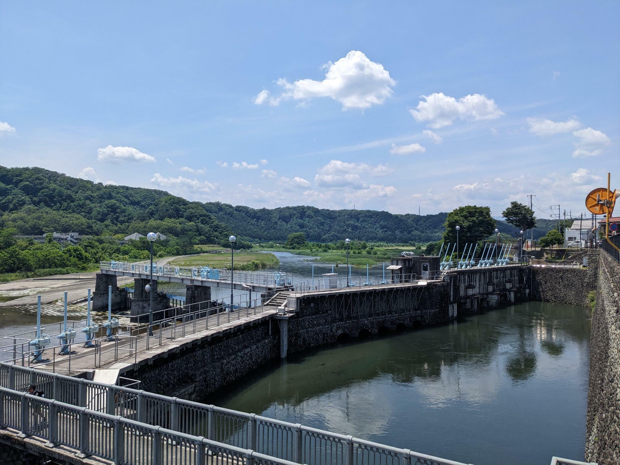 羽村取水堰で多量の水を取り込んでいる（東京都羽村市）