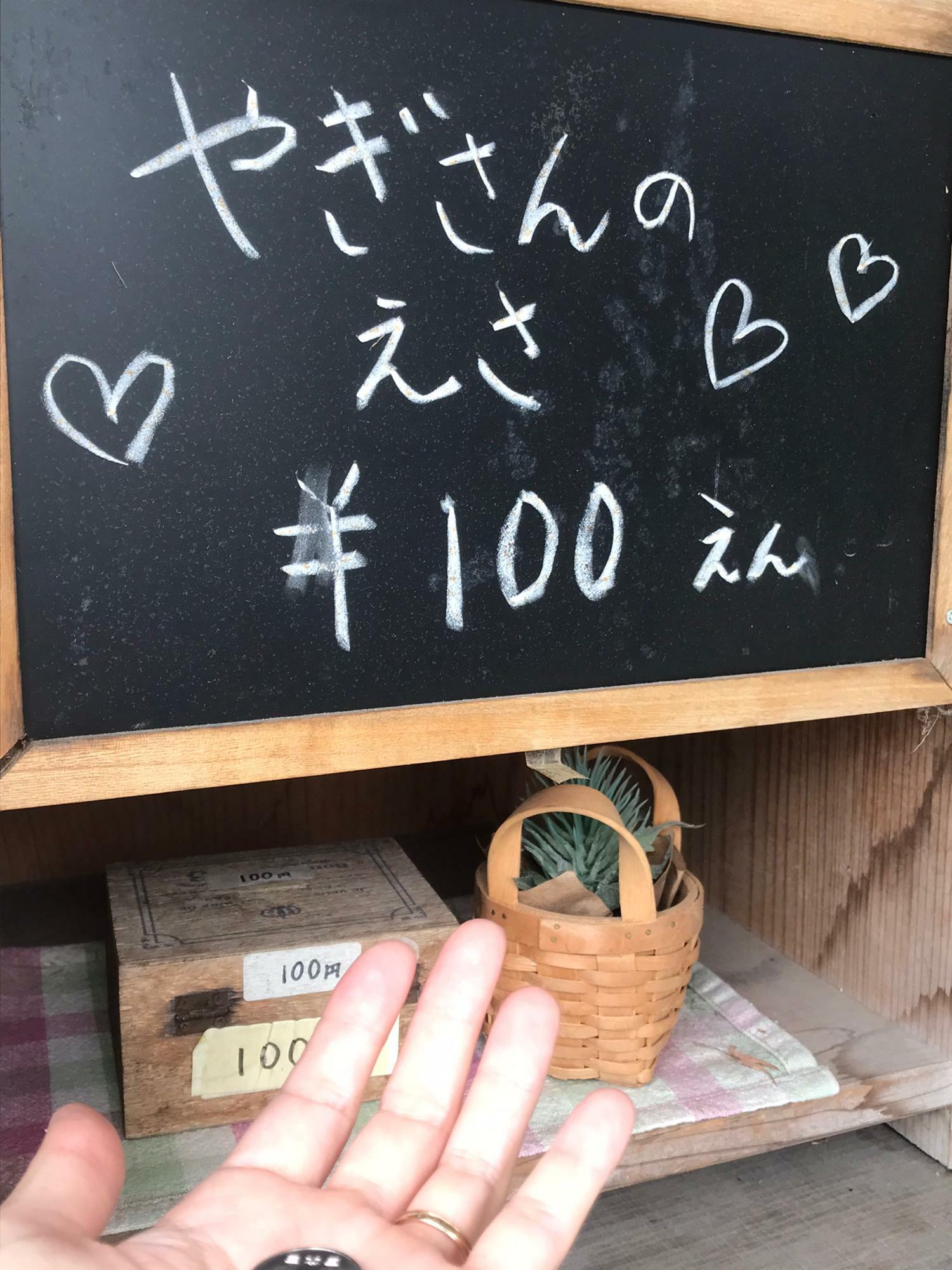 木箱に100円を入れます。