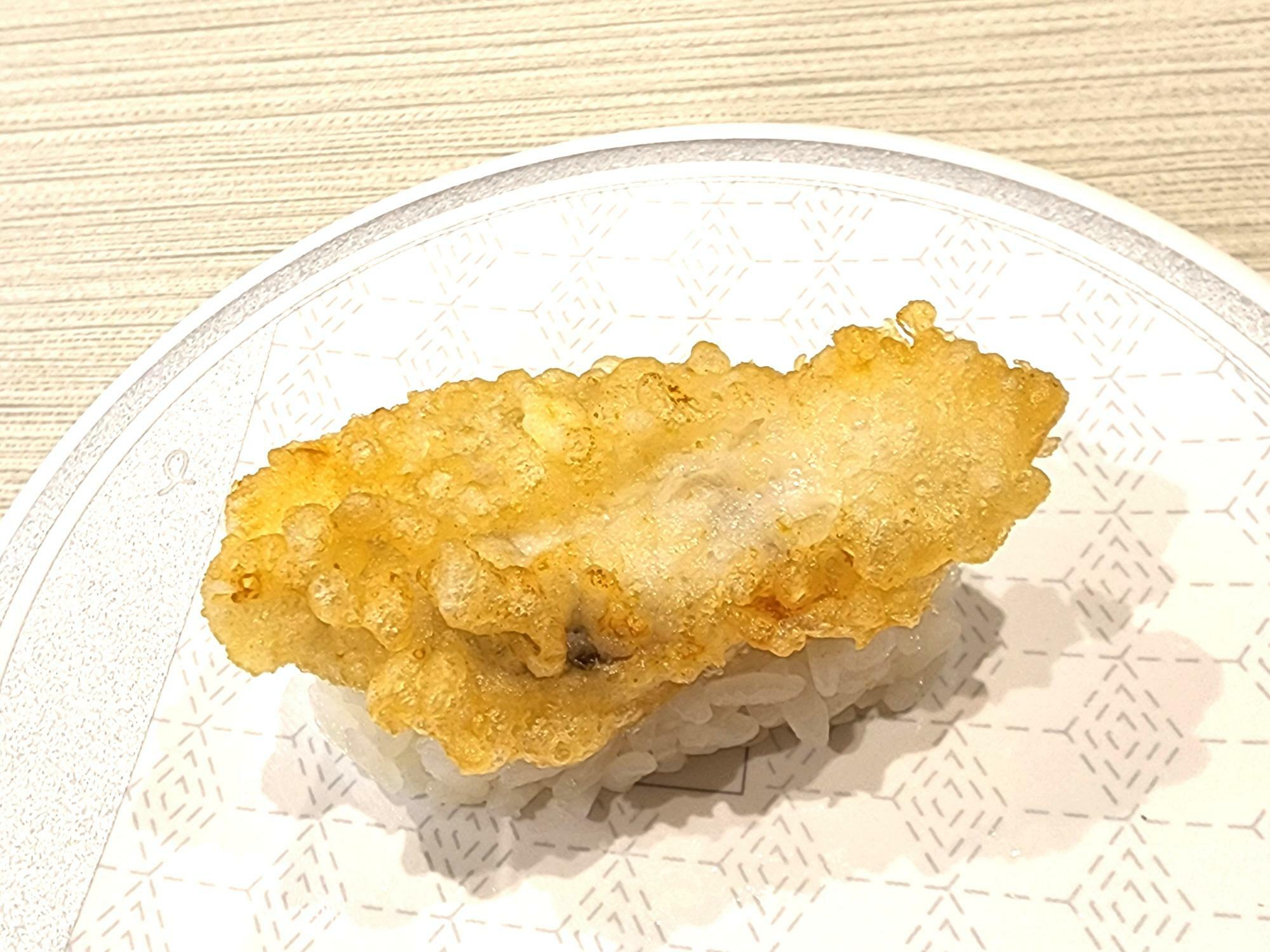 「はま寿司のふぐと冬の旬祭り」国産真ふぐ天ぷら握り。