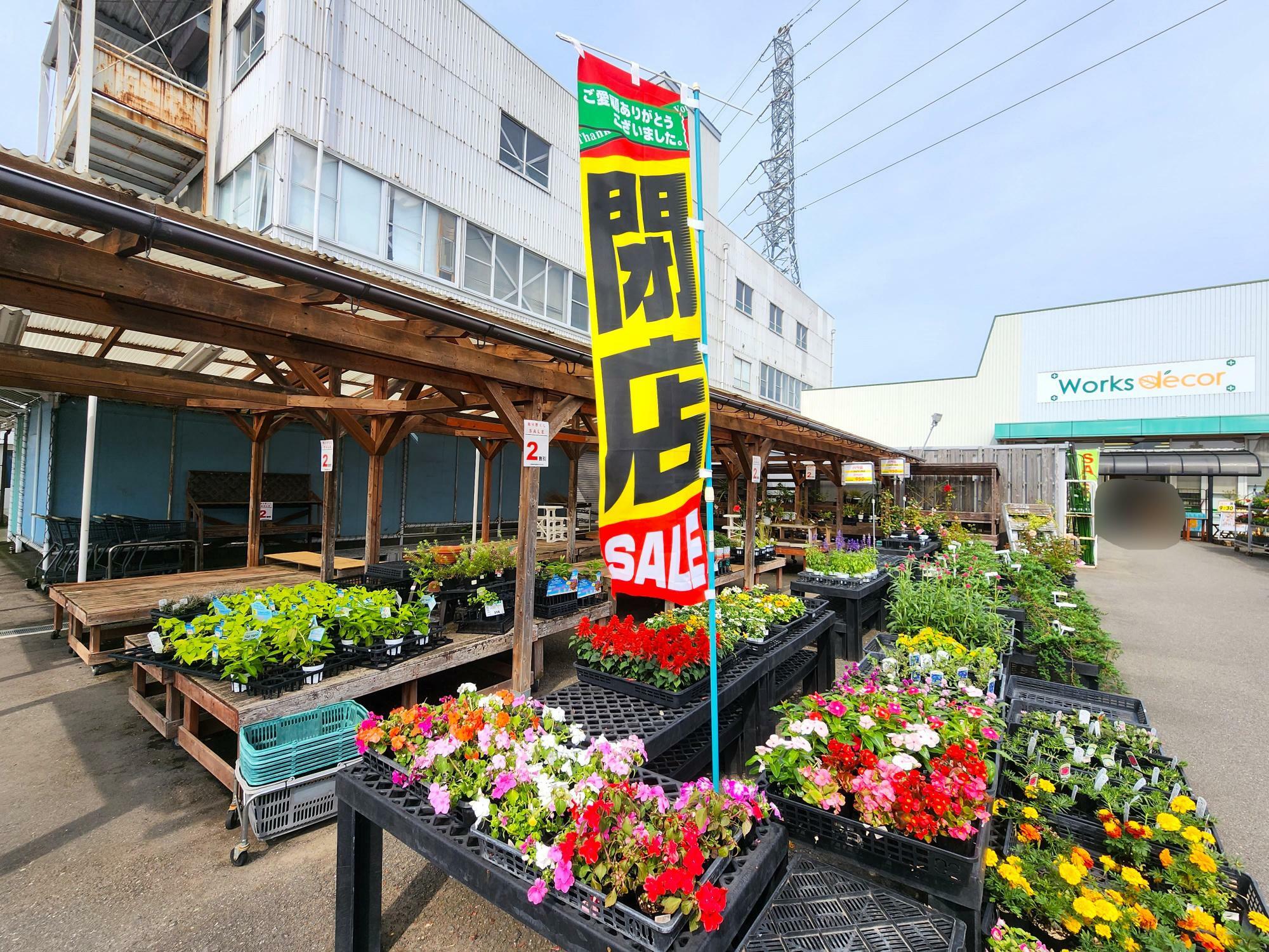 「ホームキーパーデコール 川内店」店舗外観＆閉店SALEの旗。