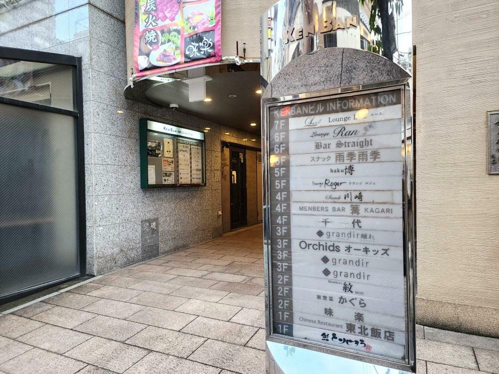 徳島市富田町にあった「東北飯店」が入居していたKENBANビルの案内板。