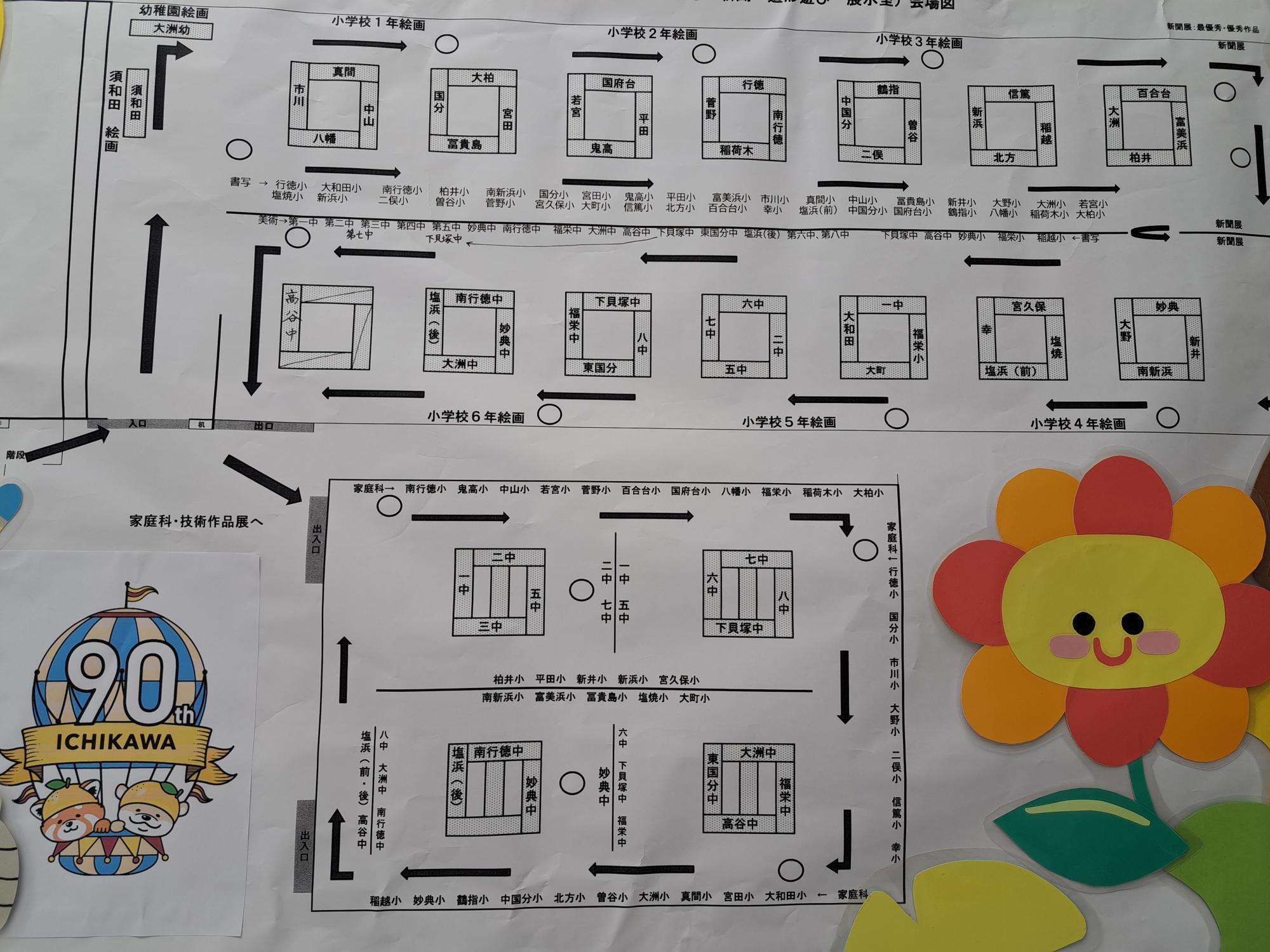 市川市内の市立幼稚園、小・中・義務教育学校・特別支援学校別に展示。