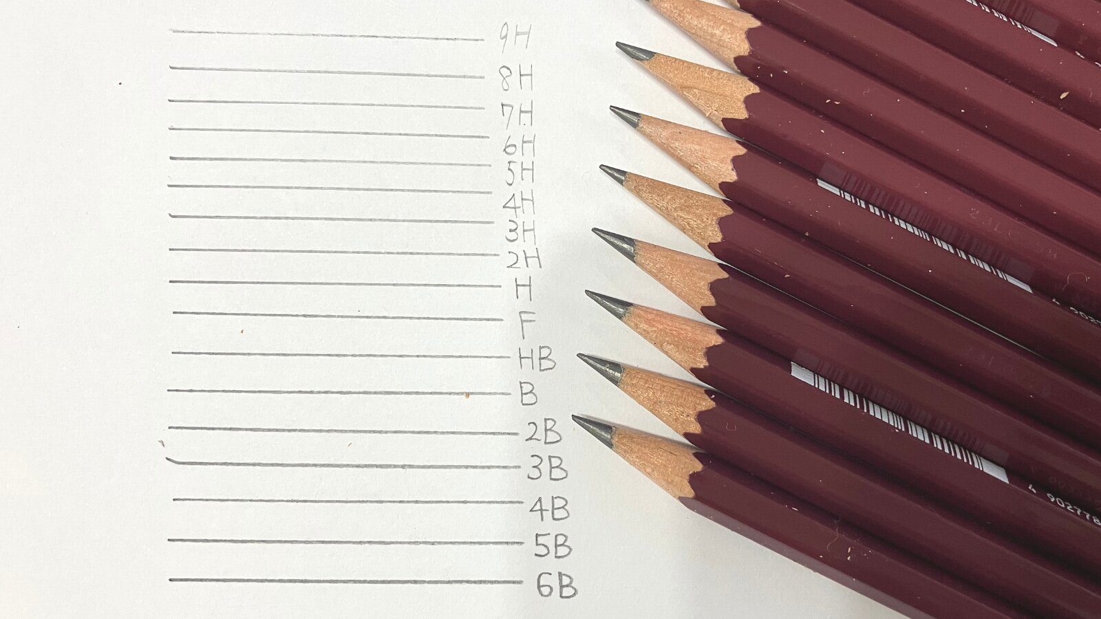 鉛筆の濃さ9H~6Bの比較