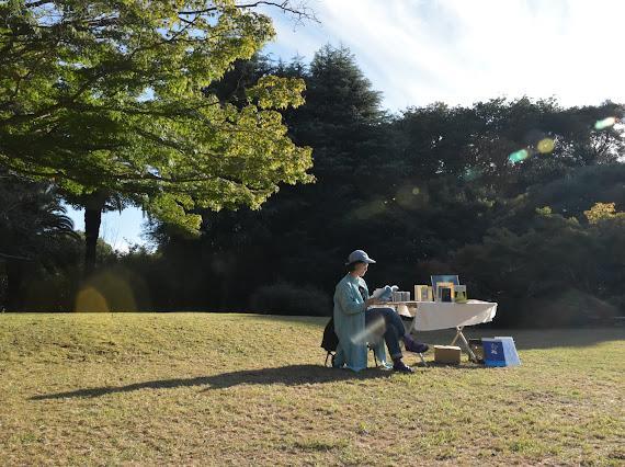 日本庭園。様々な州類の樹木が植栽されている