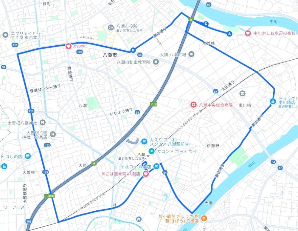 地図上の青の太線が周遊コースです。