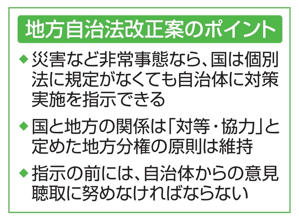 非常事態、国の指示権拡充 「地方分権が後退」との批判も（共同通信 