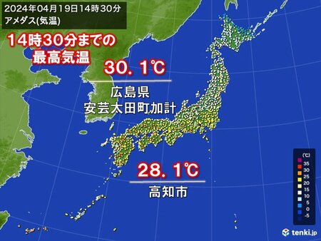 今日は西日本で気温上昇　広島県で真夏日も　明日は名古屋や東京都心で27℃予想(tenki.jp)