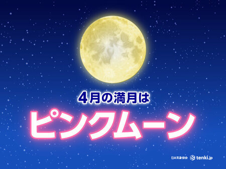4月の満月は「ピンクムーン」　今夜のほぼ満月が見られる所は?　明日は天気回復(tenki.jp)