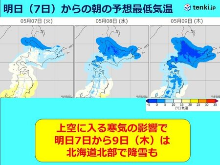 北海道　明日から9日にかけて道北では降雪も　気温差や路面状況に変化に注意を(tenki.jp)