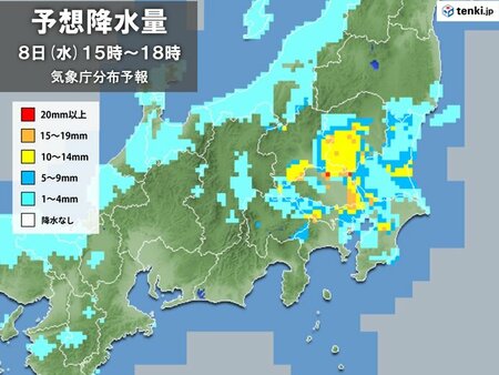 8日の関東　午後は雨や雷雨　激しい雨・落雷・突風に注意　夜は気温急降下　上着を(tenki.jp)