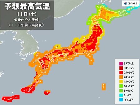 11日　7月並みの暑さの所も　日本海側や内陸で真夏日予想　熱中症対策を(tenki.jp)