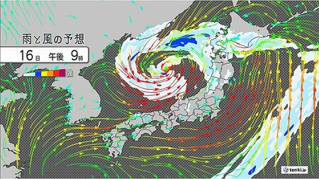 明日17日にかけて荒天　強雨や強風・高波に注意　東北は暴風　寒冷渦の影響が長引く(tenki.jp)