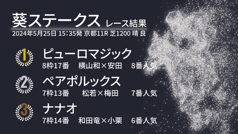 【葵S結果速報】8番人気ピューロマジックが逃げ切って重賞初制覇！大接戦の2着争いはペアポルックスが制す