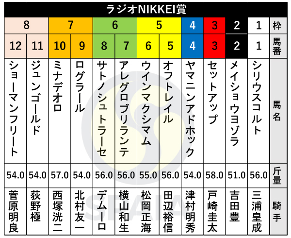 【ラジオNIKKEI賞枠順】青葉賞4着サトノシュトラーセは6枠8番　スプリングS2着アレグロブリランテは6枠7番